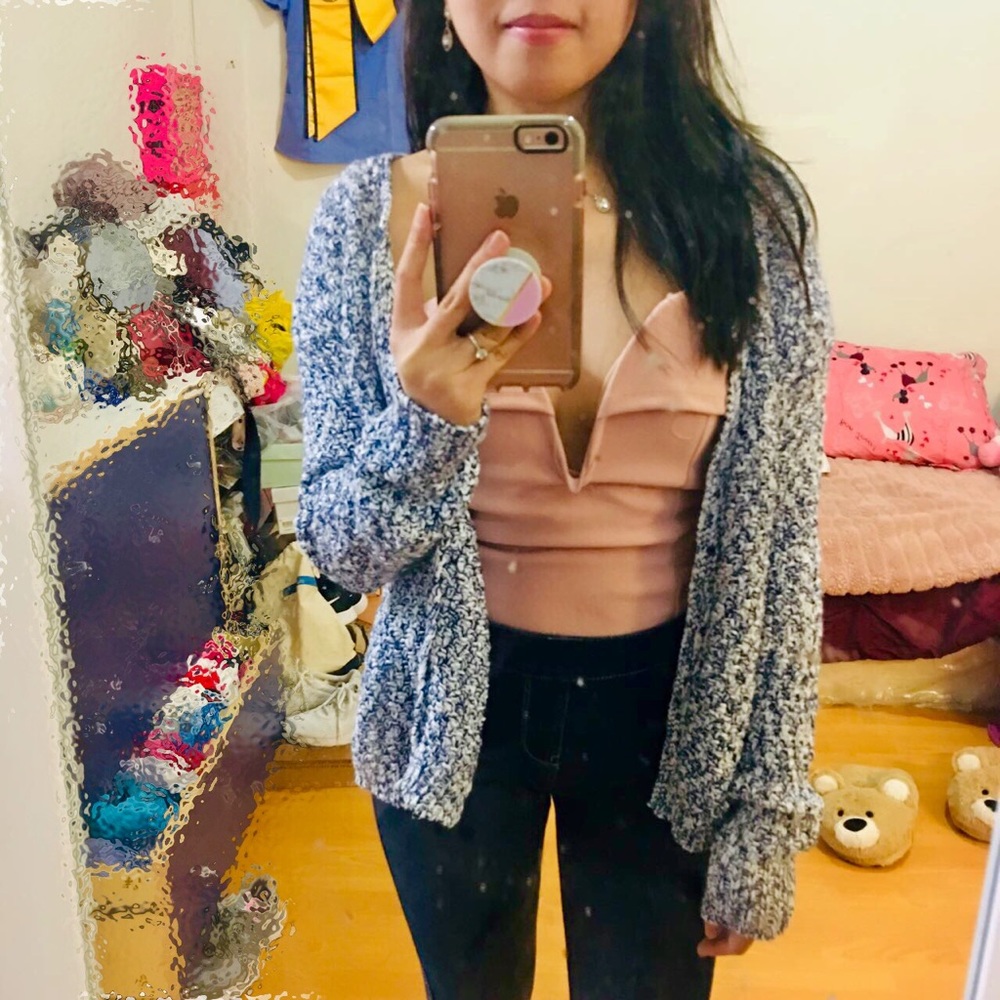 Wet Seal Blue and White Knit Cardigan